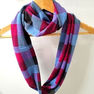 Purple, Blue and Cranberry Plaid Knit Infinity Scarf